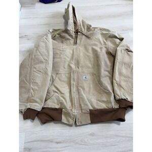Vintage 90s Mens Carhartt Tan Duck Canvas Faded/Distressed Hooded Jacket XLT